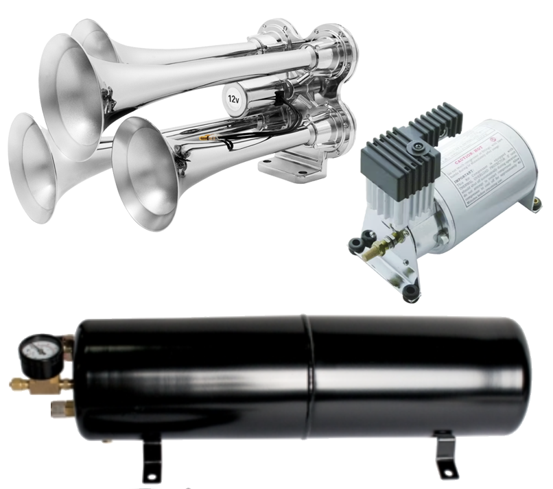 4 Trumpet Chrome Mini Train Horn Bundle