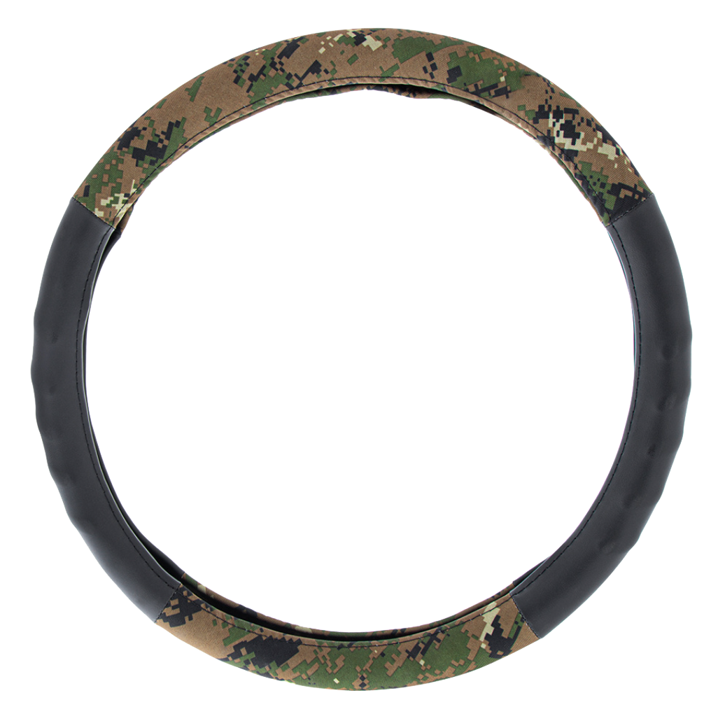 18" Cloth & Suede Camouflage Steering Wheel Cover - Digital Woodland Style