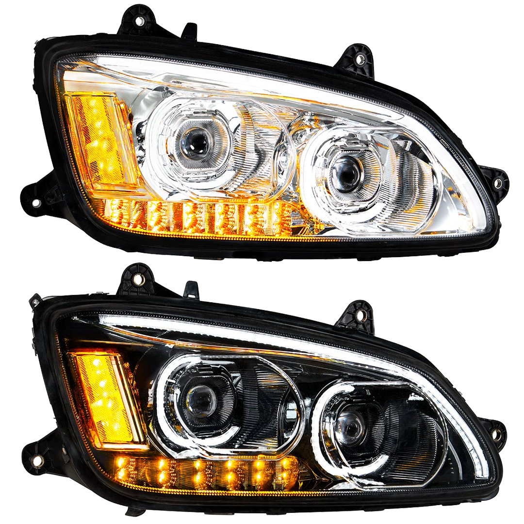 Kenworth T660 (2008-2017) - LED Headlights With Choice Chrome or Black Inner Housing