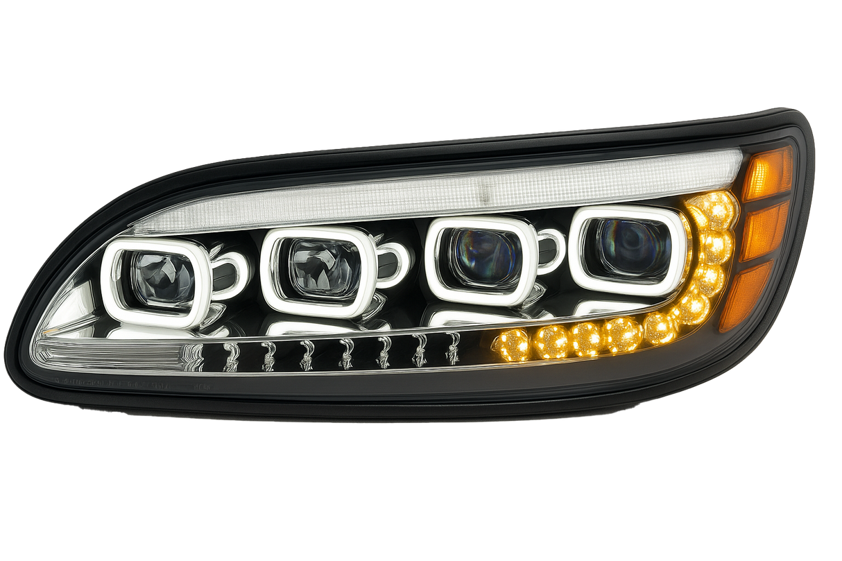 Peterbilt 382/384/386/387 LED Headlight With Halo and Sequential Turn Signal