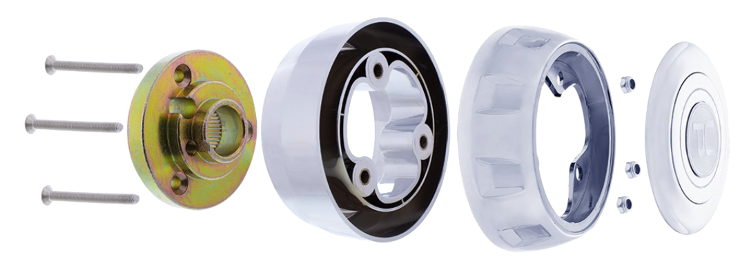 Kenworth T680 & Peterbilt 579 2014-2025 - Chrome Steering Wheel Hub & Horn Button Kit For