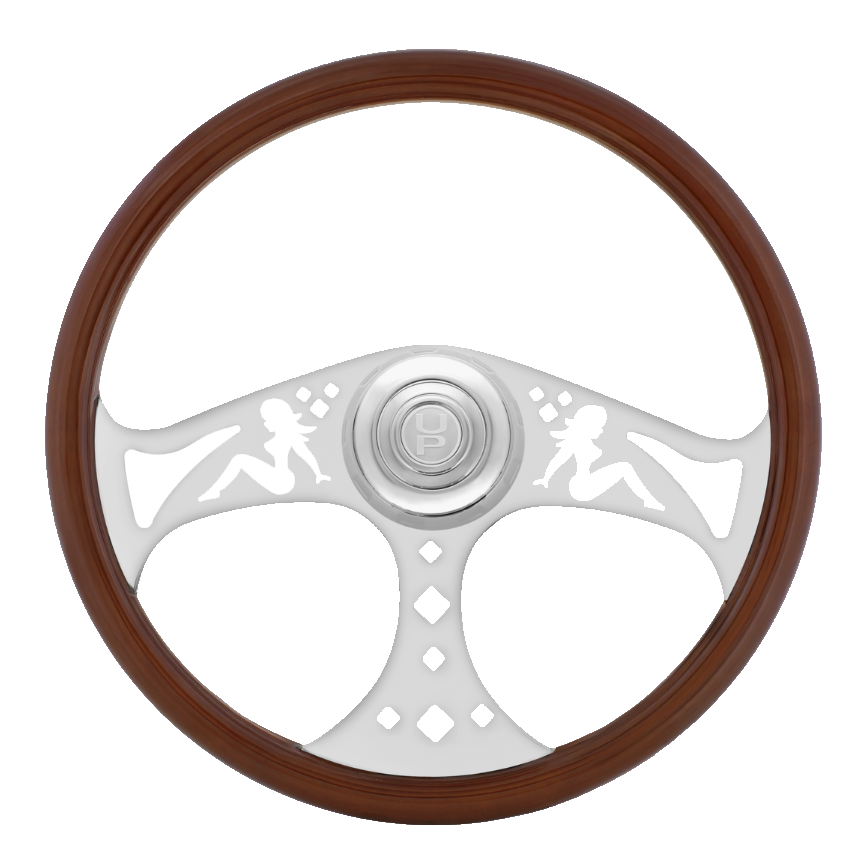 18 Inch Wood Steering Wheel with Chrome Lady Design Spokes (Copy)