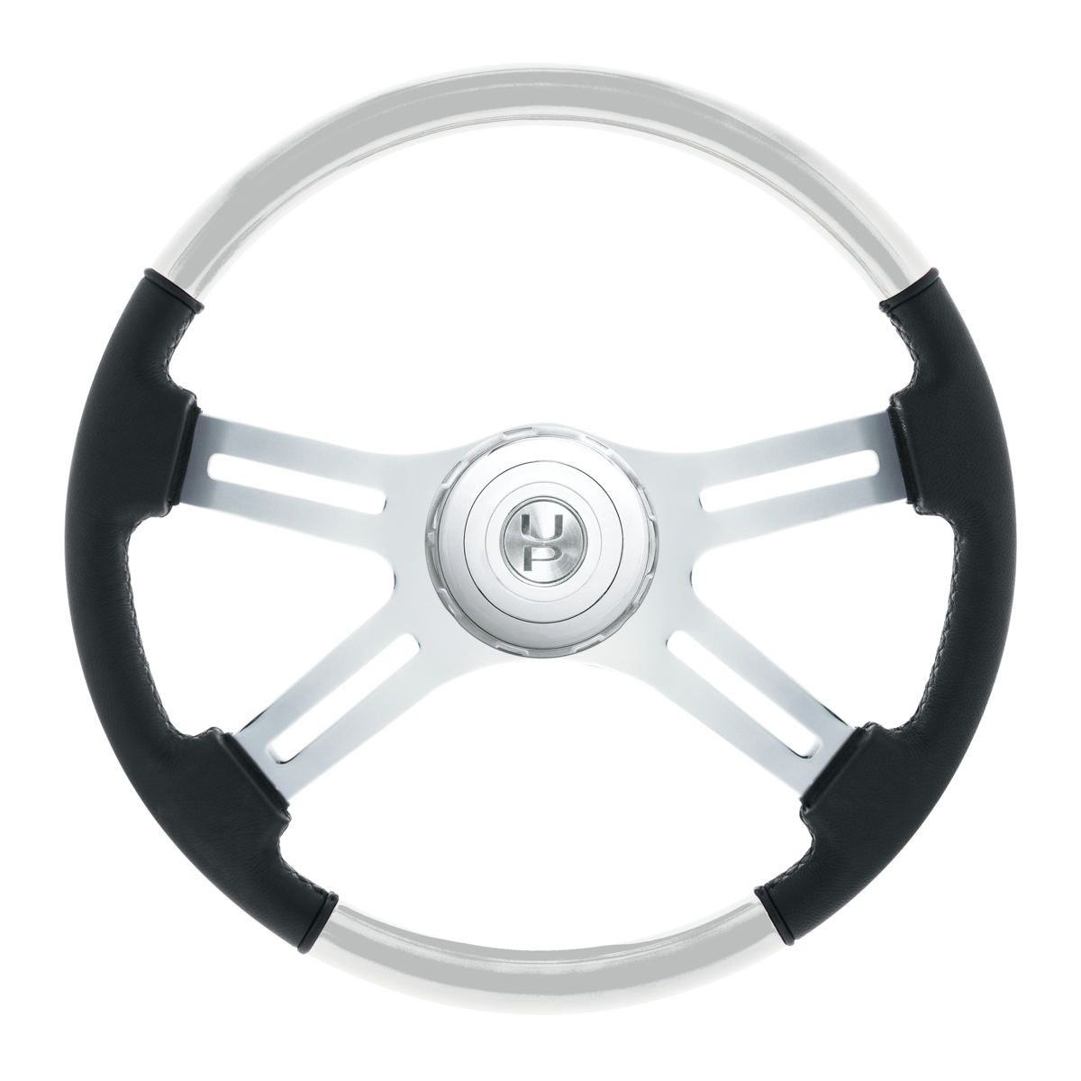 18" Leather & Wood Candy Color 4 Spoke Steering Wheel With Chrome Horn Bezel