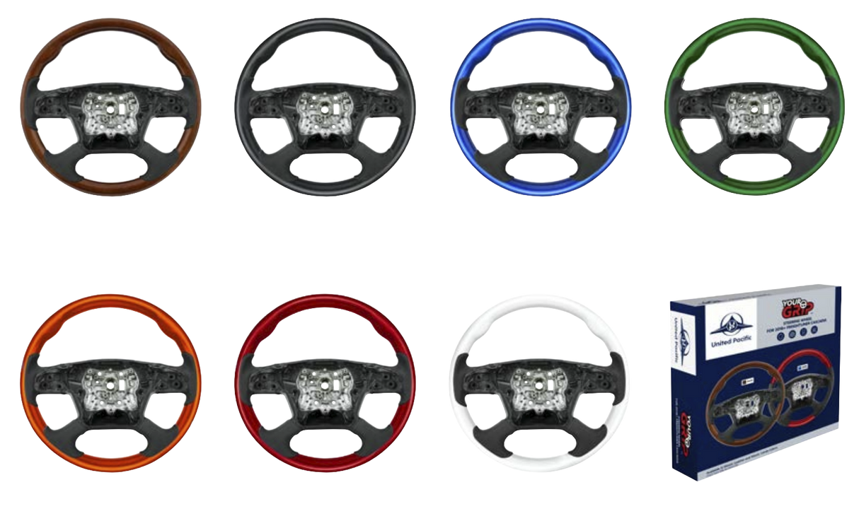 Freightliner Cascadia (2018-2026) 18" Leather Grips And Wood Steering Wheels