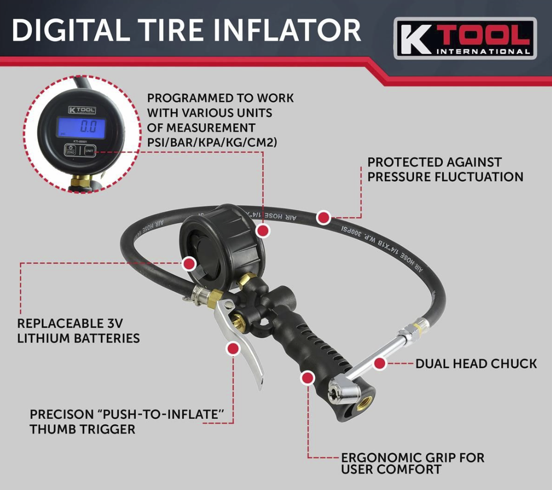 Tire Inflator With Pressure Gauge