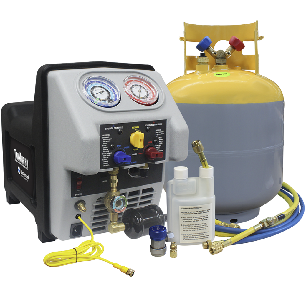 Mastercool A/C Recovery Machine with 50-lb DOT Tank for Buses & Fleet Applications