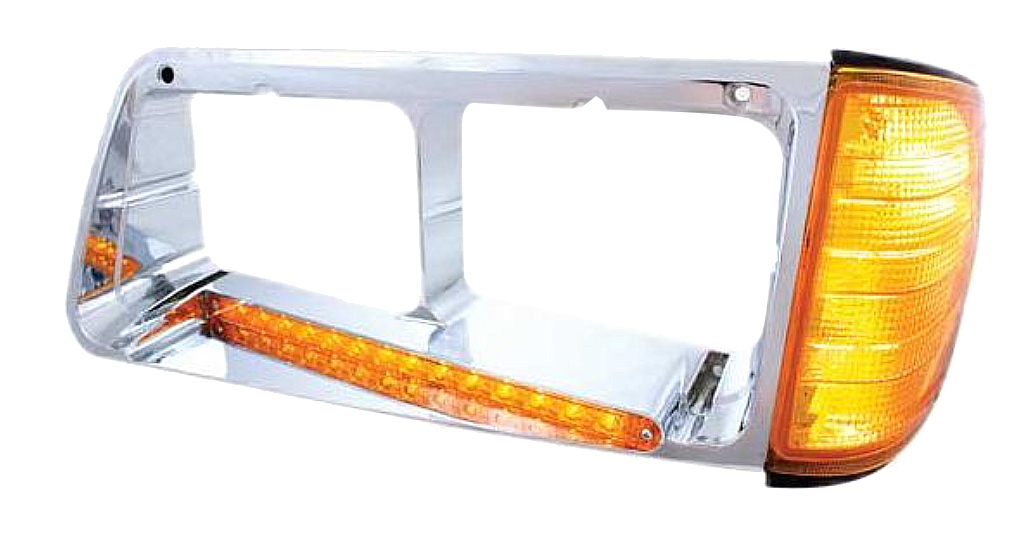 Freightliner FLD 120 (1989-2009) - Headlight Bezel With 19 LED Strip Light and Turn Signal