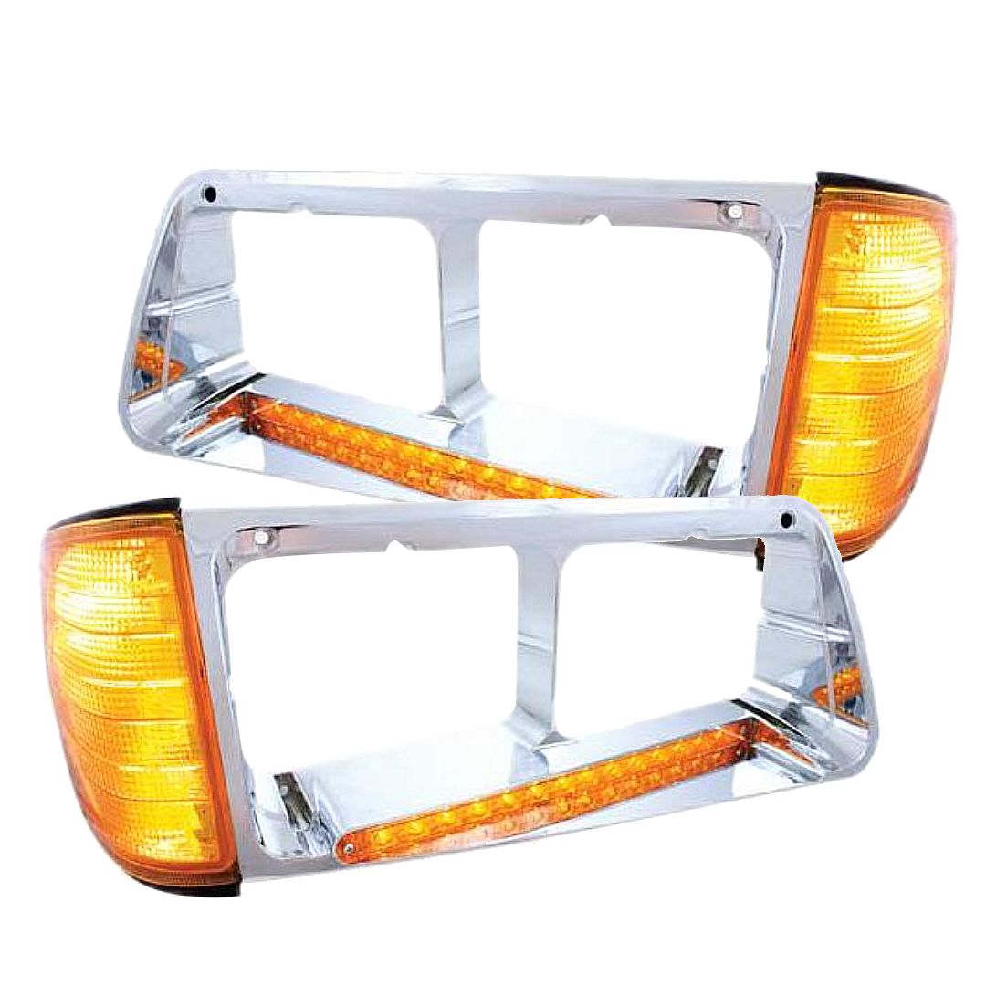 Freightliner FLD 120 (1989-2009) - Headlight Bezel With 19 LED Strip Light and Turn Signal
