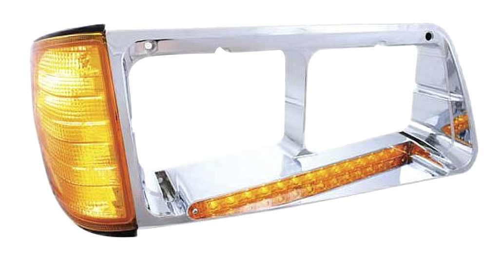 Freightliner FLD 120 (1989-2009) - Headlight Bezel With 19 LED Strip Light and Turn Signal