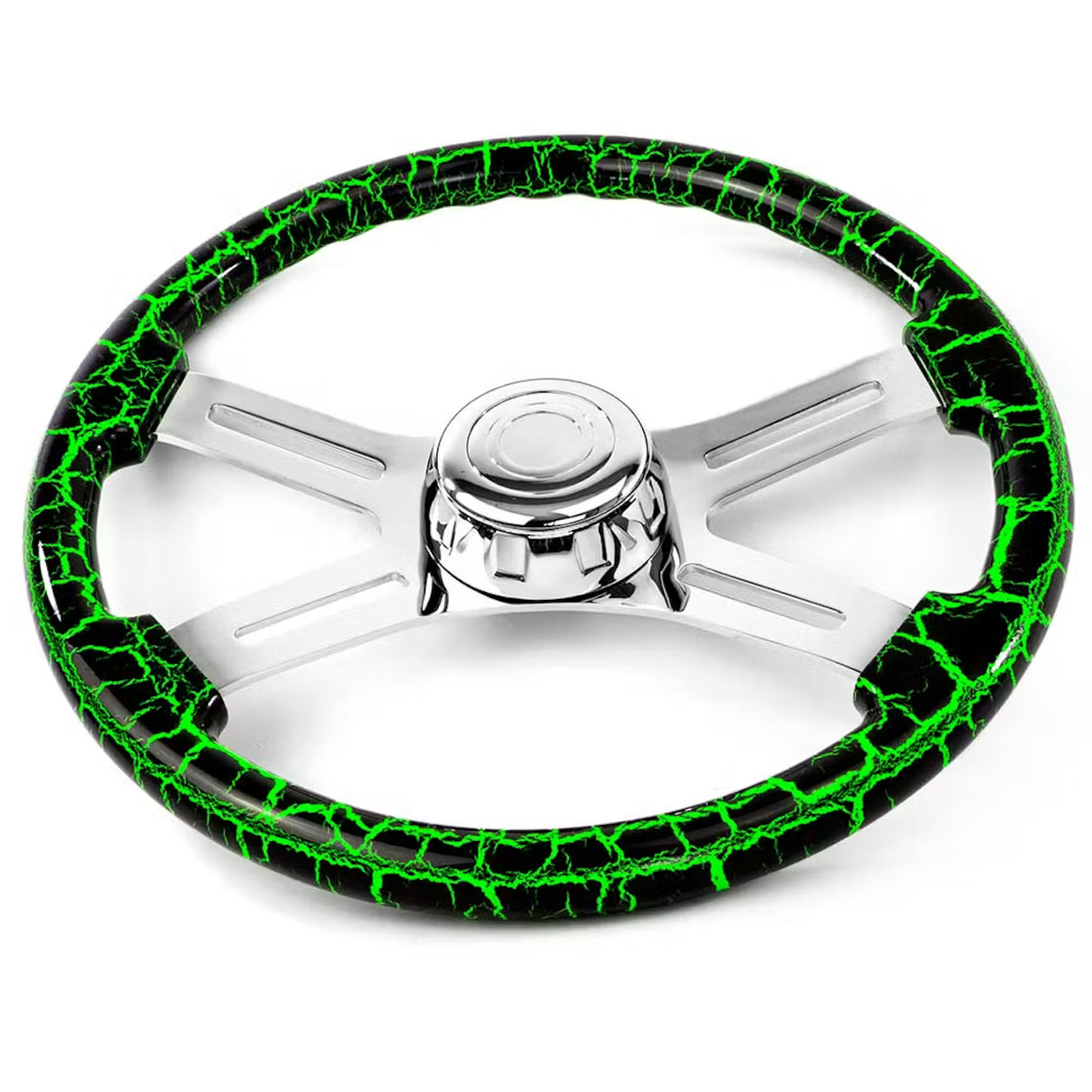 18 Inch Lightning Design Wood Steering Wheel With 4 Spoke Chrome Center