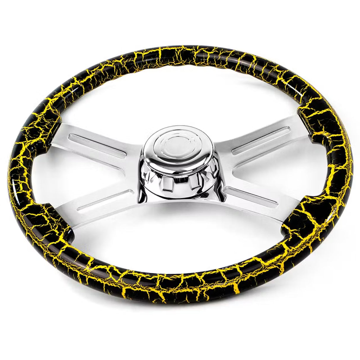 18 Inch Lightning Design Wood Steering Wheel With 4 Spoke Chrome Center