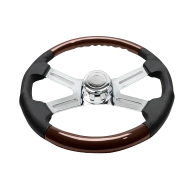 18 Inch Leather and Wood Steering Wheel With 4 Chrome Spokes