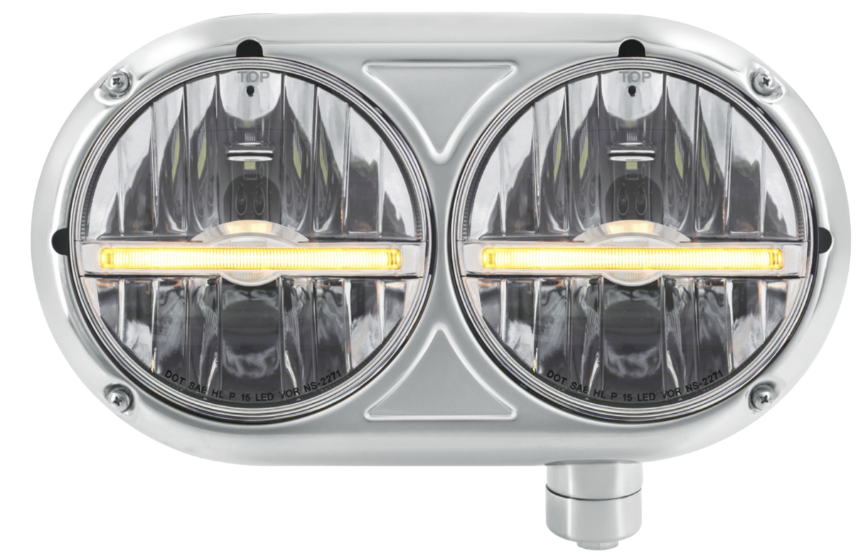 Peterbilt 359 - Stainless Steel Headlight Assembly & LED Headlights With LED Position Light