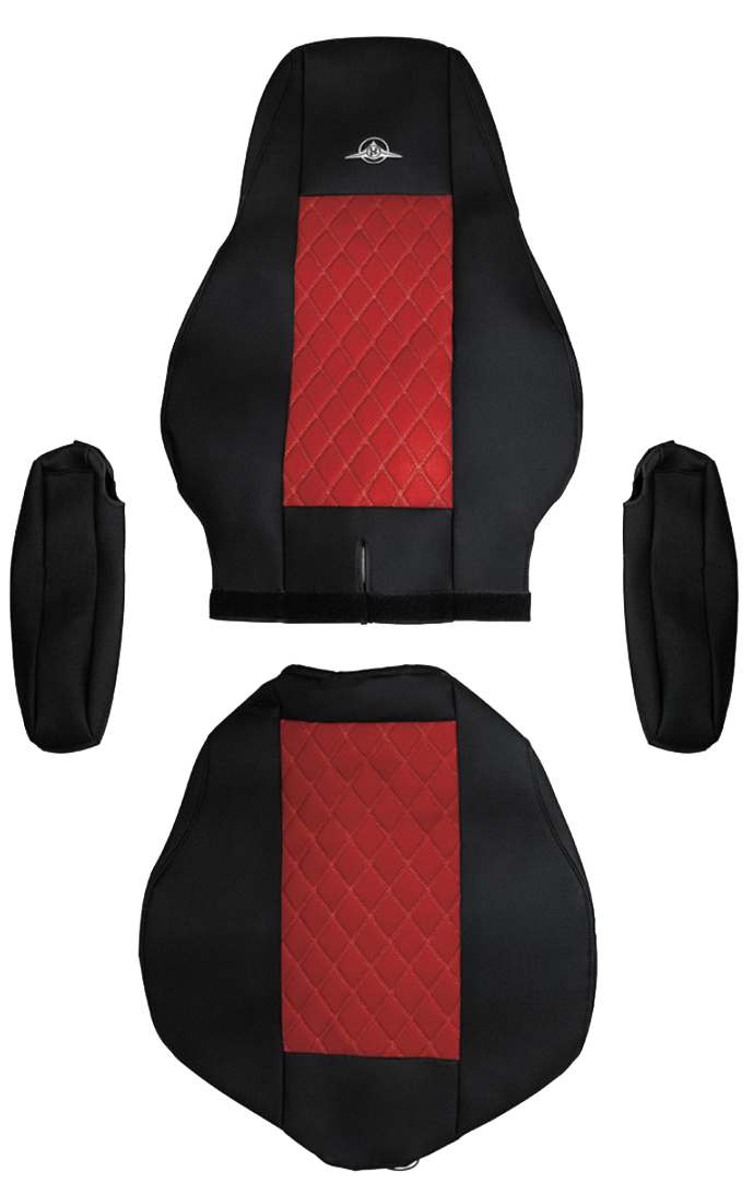 Freightliner Cascadia 2008 and Newer - RigGear Napa Faux Leather Seat Cover Set Red