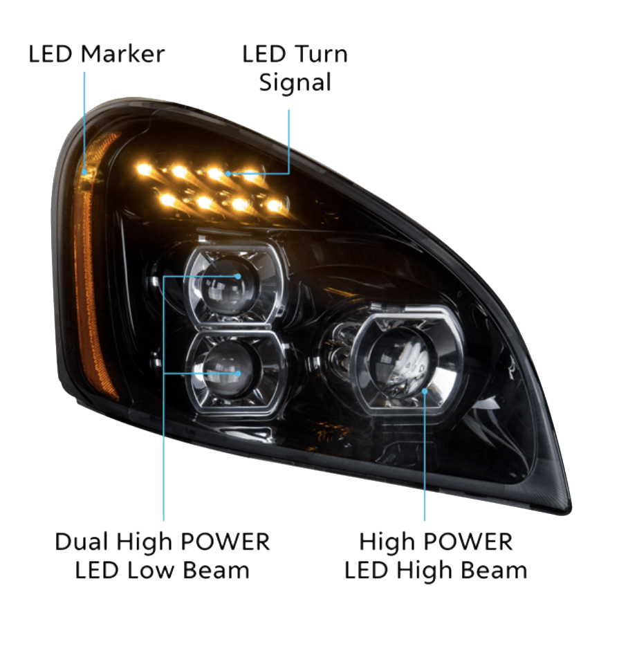 Freightliner Cascadia 2008 - 2017 - Blackout LED Headlight Set - HD Truck Source