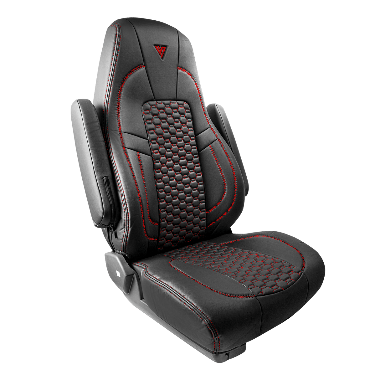 Freightliner Cascadia High Back 33 Inches Faux Leather Semi Truck Seat Cover – Black / Red - HD Truck Source