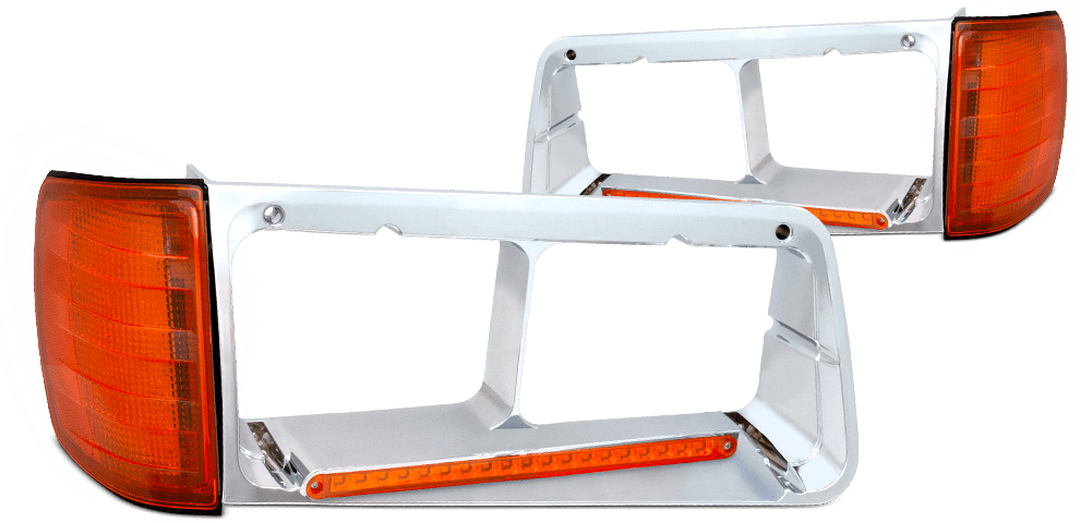 Freightliner FLD 120 Headlight Bezel w/LED Side Turn Signal (Passenger) - HD Truck Source