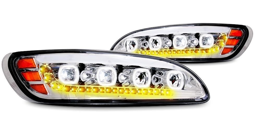 Peterbilt 386/387 LED Headlight w/Halo & Sequential Turn Signal Chrome (Passenger) - HD Truck Source