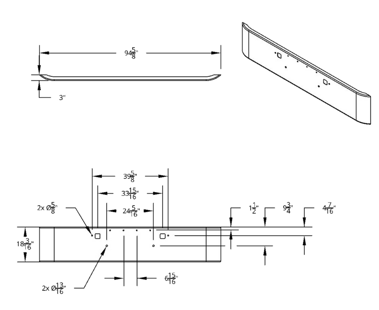 Peterbilt 389 2008 - 2023 - SS Clad Aluminum Bumper With Curved Ends - HD Truck Source
