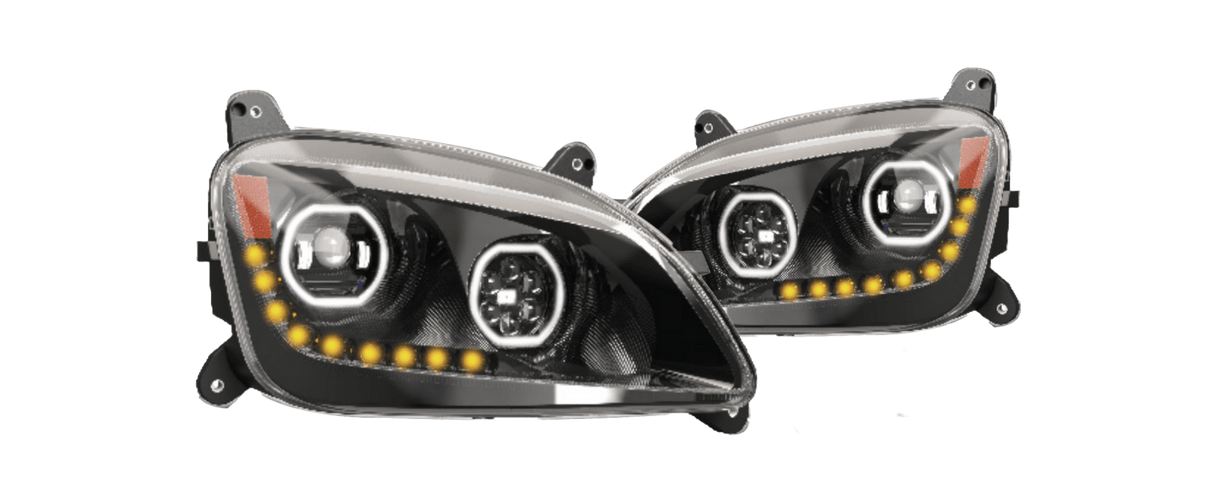 Peterbilt 587/579 2012 - 21' LED Headlight w/Halo & Sequential Turn Signal Black (Passenger) - HD Truck Source