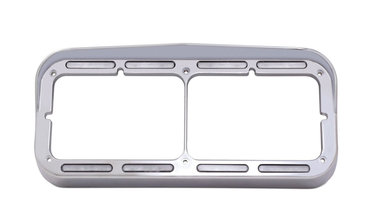 Rectangular Dual Headlight Bezel w/Visor & 32 Clear Amber LED - HD Truck Source