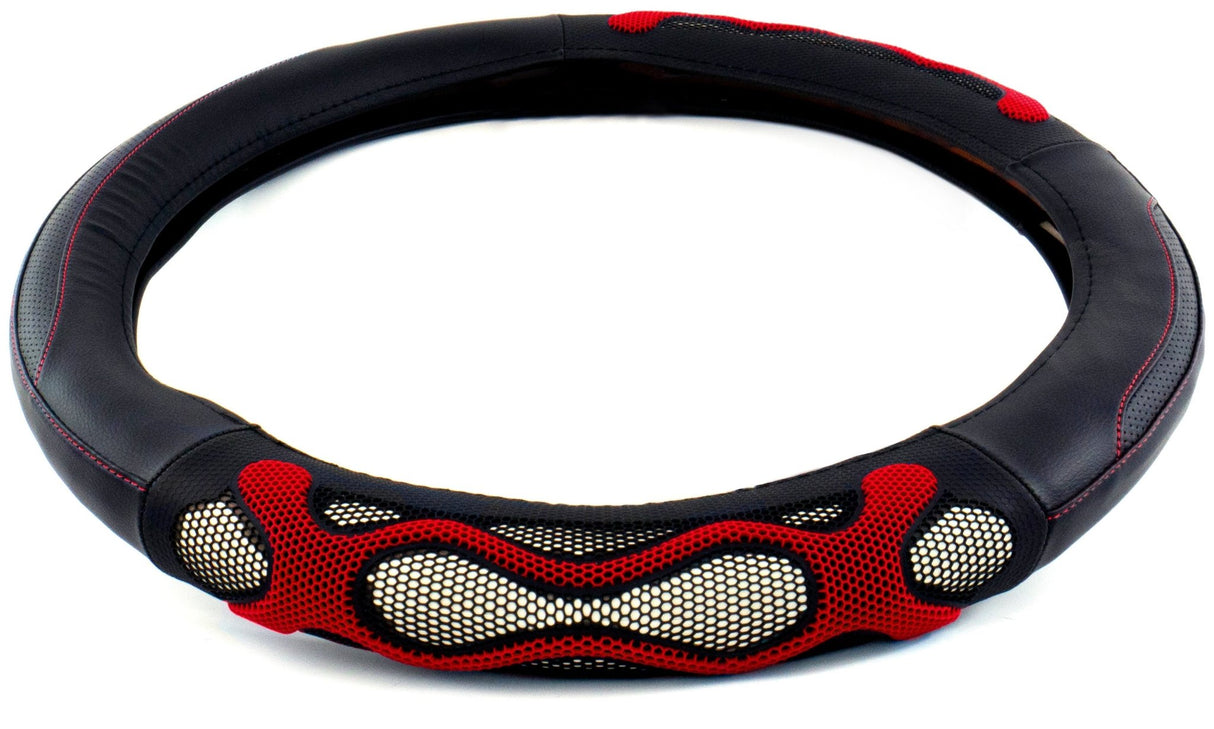 Semi Truck 18 Inch Black - Red Waves Design Anti Slip Grip Steering Wheel Cover - HD Truck Source