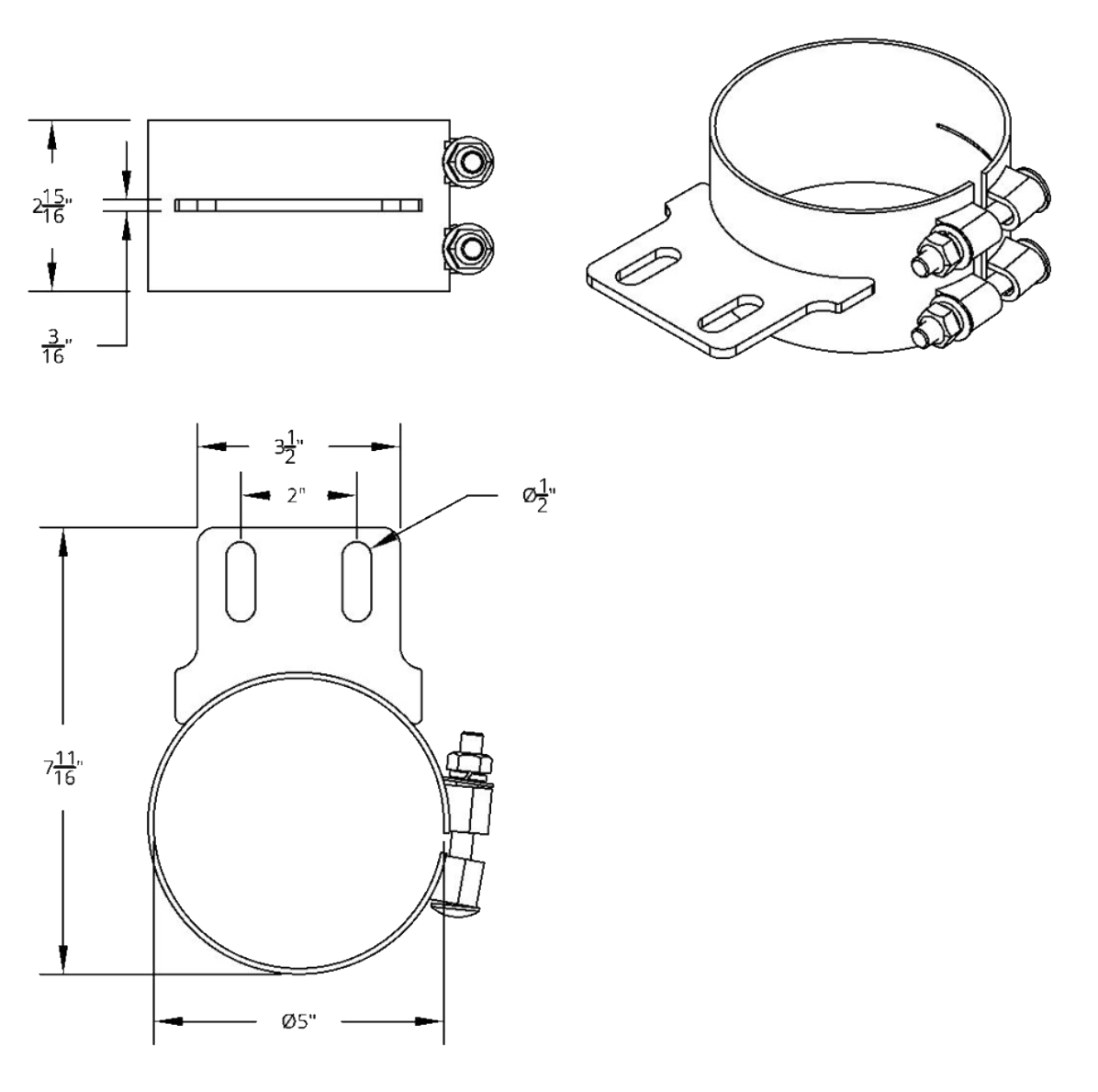 Stainless Butt Joint Exhaust Clamp - Straight Bracket 5, 6, 7, 8 Inch - HD Truck Source