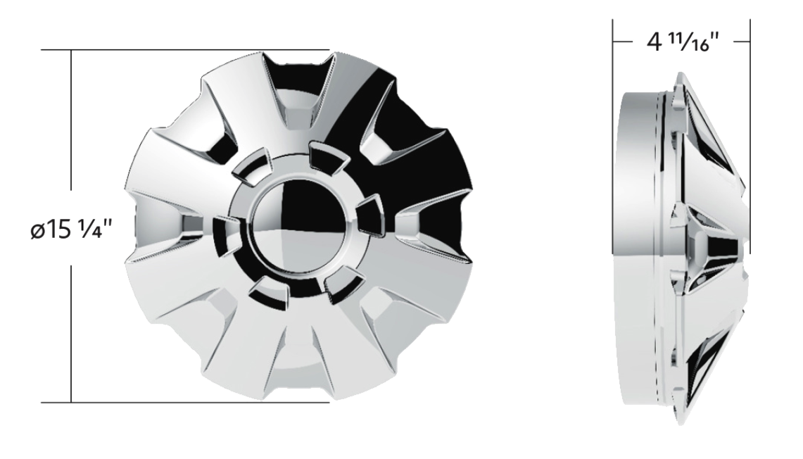 Front Axle Wheel Cover "Rubicon" With 10 Thread-On Nut Covers, High Quality Chrome Plated ABS Plastic