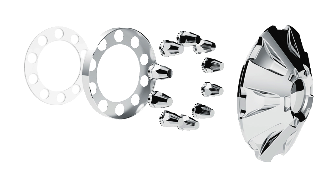 Front Axle Wheel Cover "Rubicon" With 10 Thread-On Nut Covers, High Quality Chrome Plated ABS Plastic