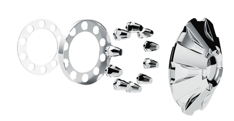 Front Axle Wheel Cover "Rubicon" With 10 Thread-On Nut Covers, High Quality Chrome Plated ABS Plastic