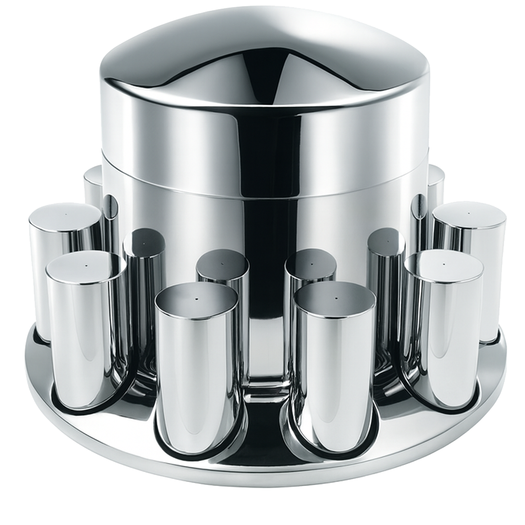 Rear Axle Wheel Cover "Extra Tall Round Top" With 10 Thread-On Nut Covers, High Quality Chrome Plated ABS Plastic