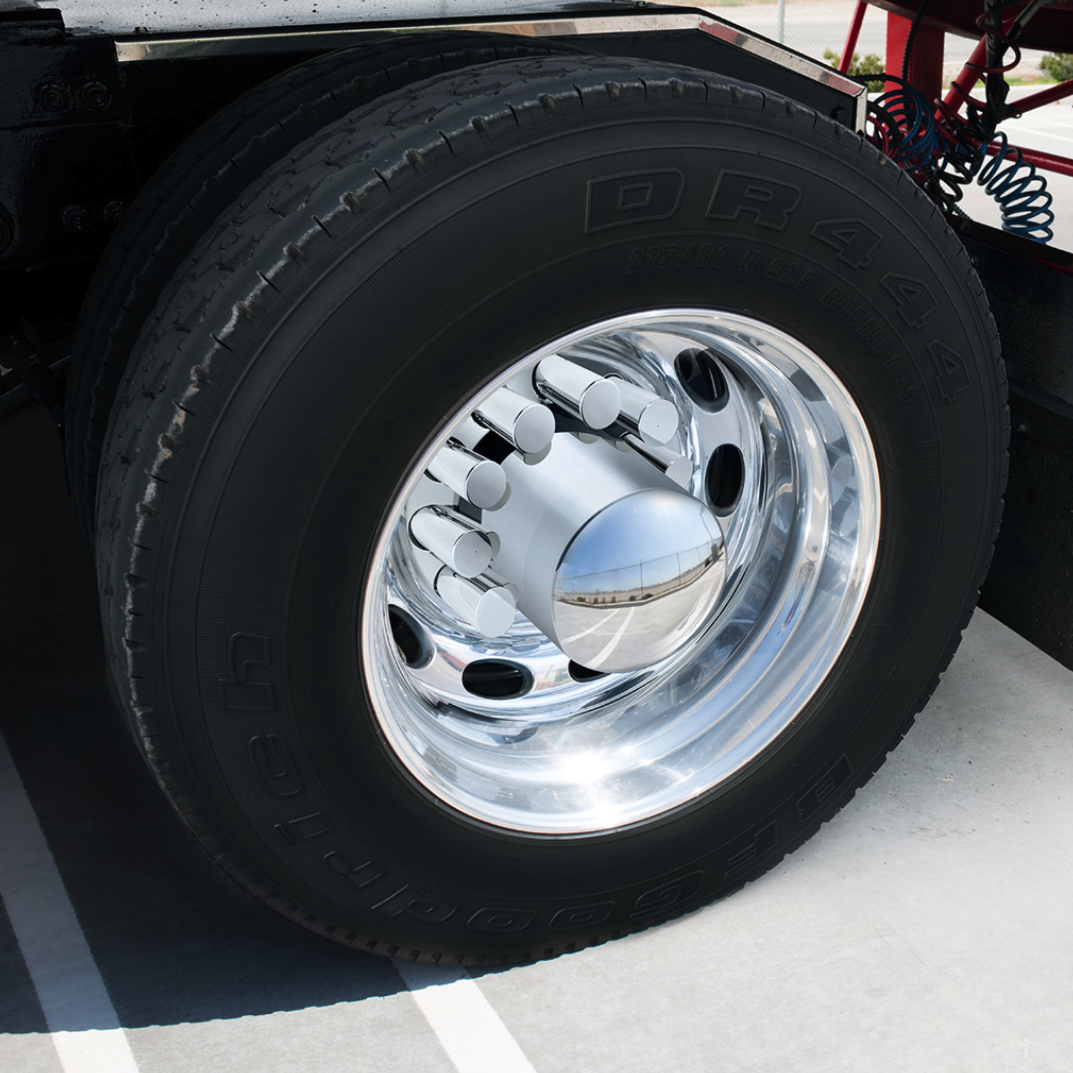 Rear Axle Wheel Cover "Extra Tall Round Top" With 10 Thread-On Nut Covers, High Quality Chrome Plated ABS Plastic