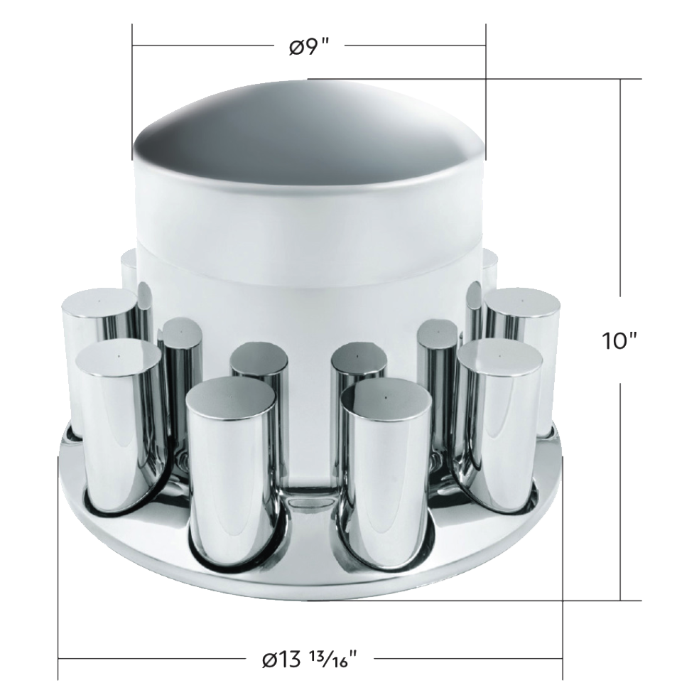 Rear Axle Wheel Cover "Extra Tall Round Top" With 10 Thread-On Nut Covers, High Quality Chrome Plated ABS Plastic