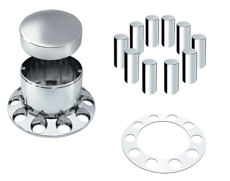Rear Axle Wheel Cover "Extra Tall Round Top" With 10 Thread-On Nut Covers, High Quality Chrome Plated ABS Plastic