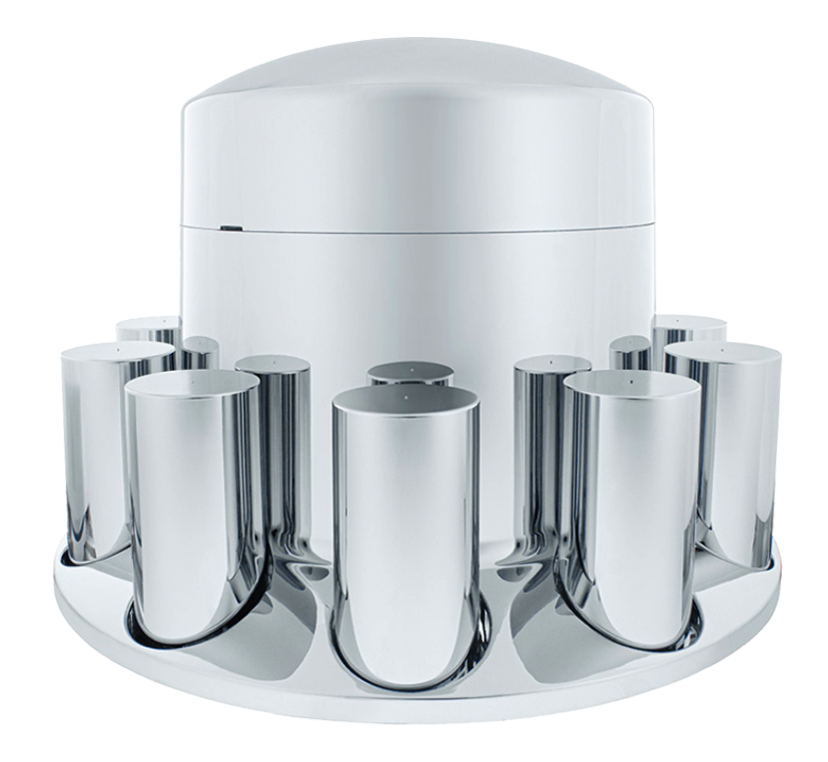 Rear Axle Wheel Cover "Extra Tall Round Top" With 10 Thread-On Nut Covers, High Quality Chrome Plated ABS Plastic