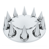 Rounded Chrome Front Axle Cover With 4-3/4" Super Spike Push-On Nut Covers