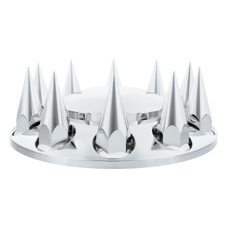 Rounded Chrome Front Axle Cover With 4-3/4" Super Spike Push-On Nut Covers