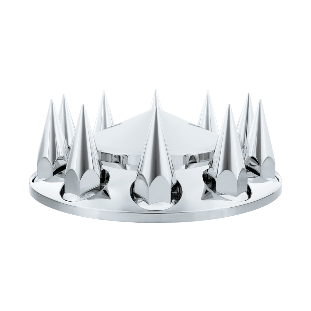 Pointed Chrome Front Axle Cover With 4-3/4" Super Spike Push-On Nut Covers