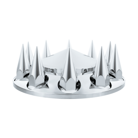 Pointed Chrome Front Axle Cover With 4-3/4" Super Spike Push-On Nut Covers