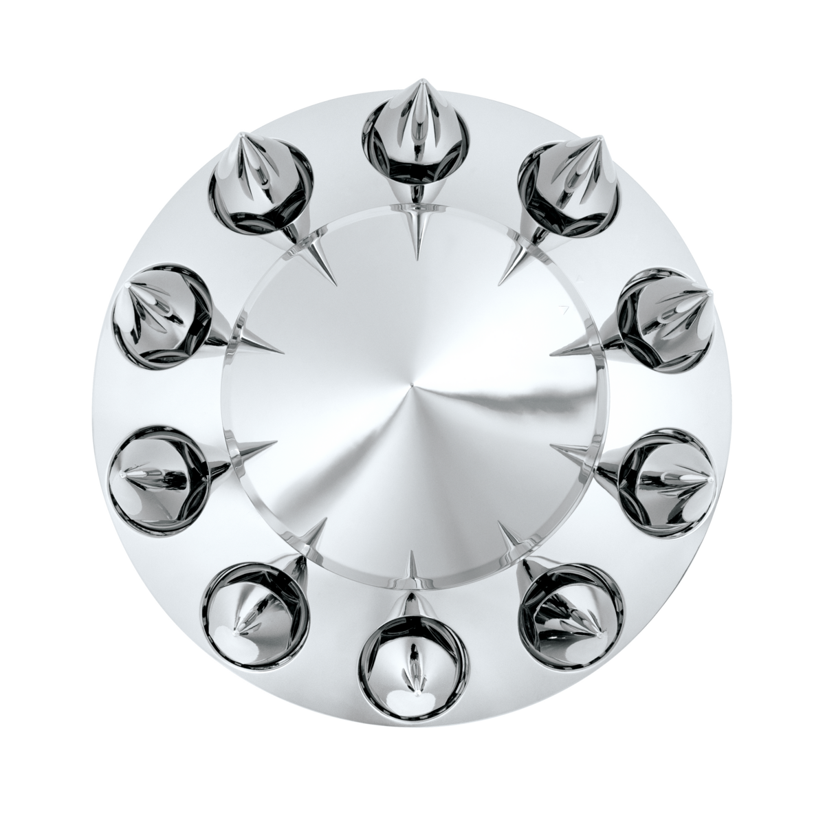 Pointed Chrome Front Axle Cover With 4-3/4" Super Spike Push-On Nut Covers