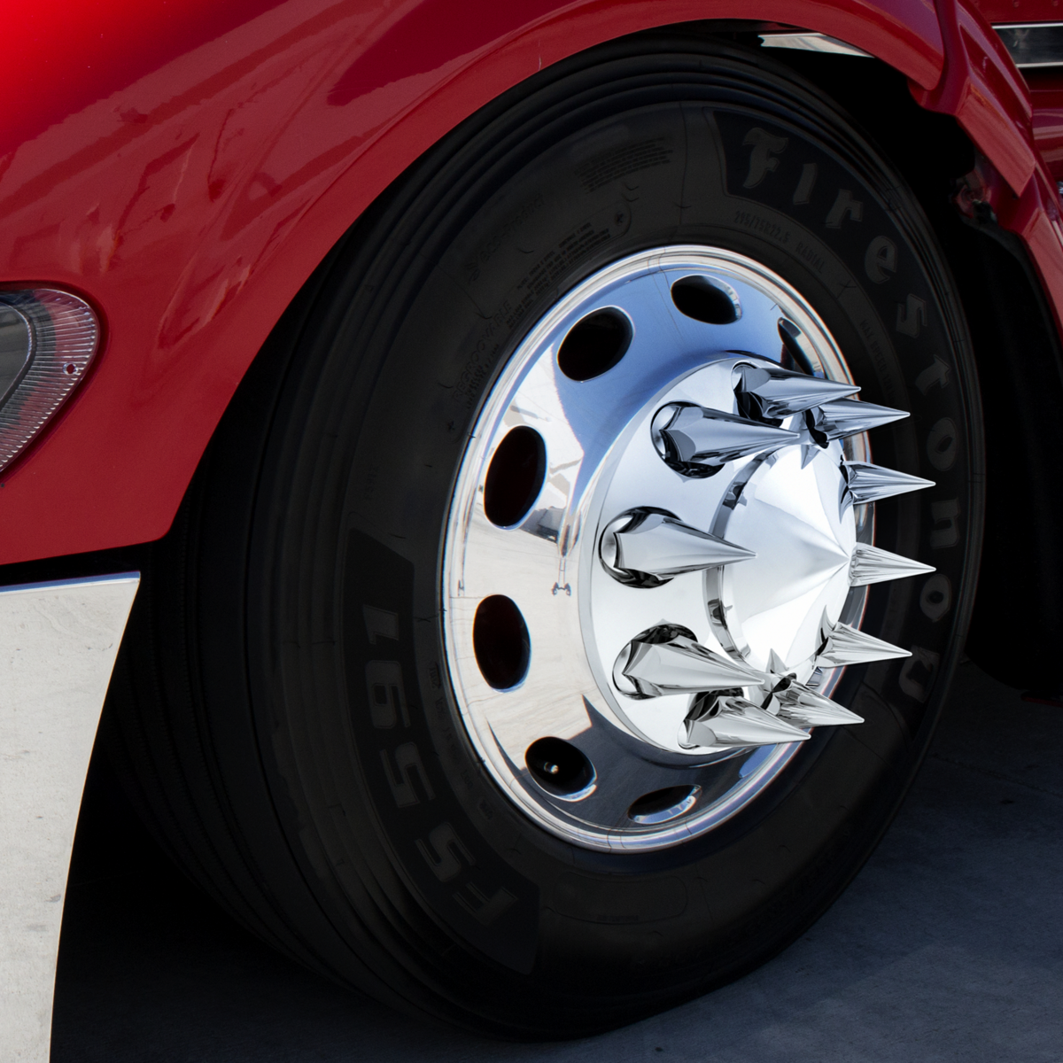 Pointed Chrome Front Axle Cover With 4-3/4" Super Spike Push-On Nut Covers