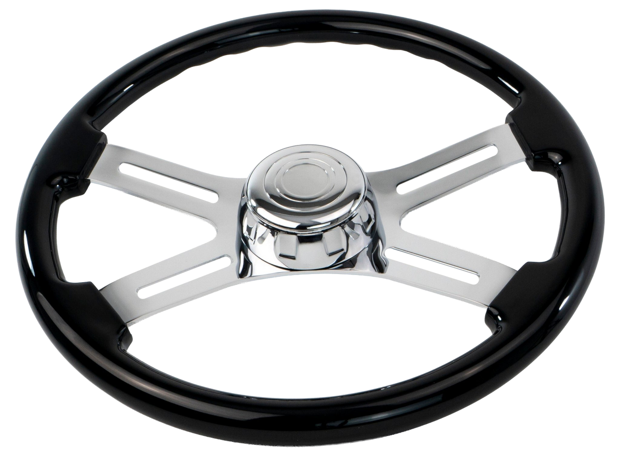 18 Inch Black Wood Steering Wheel with Chrome Spokes