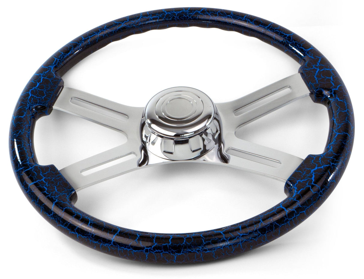 18 Inch Blue Lightning Design Wood Steering Wheel - HD Truck Source