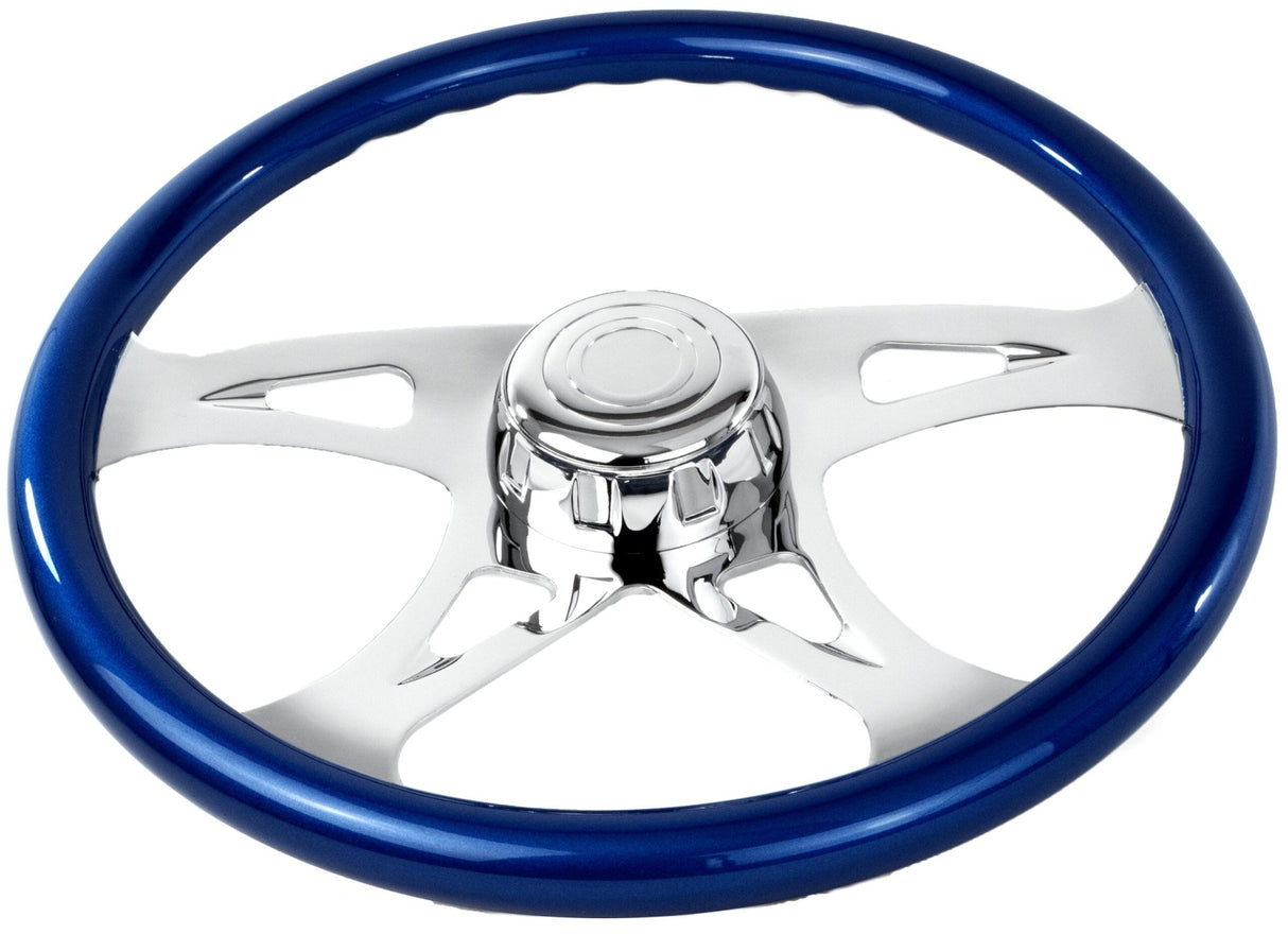 18 Inch Blue Mahogany Wood 4 Spoke Steering Wheel - HD Truck Source