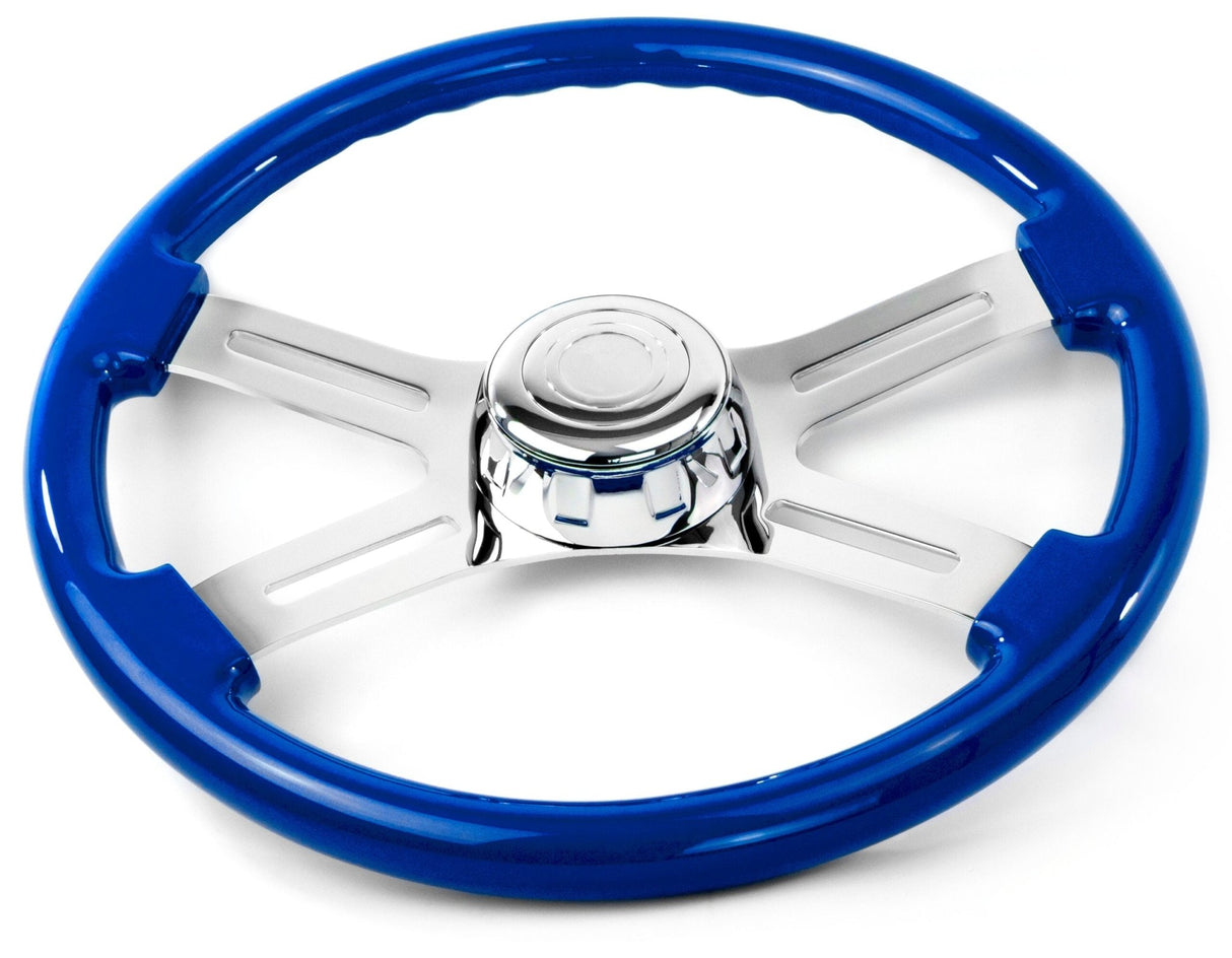 18 Inch Blue Wood Steering Wheel with 4 Chrome Spokes - HD Truck Source