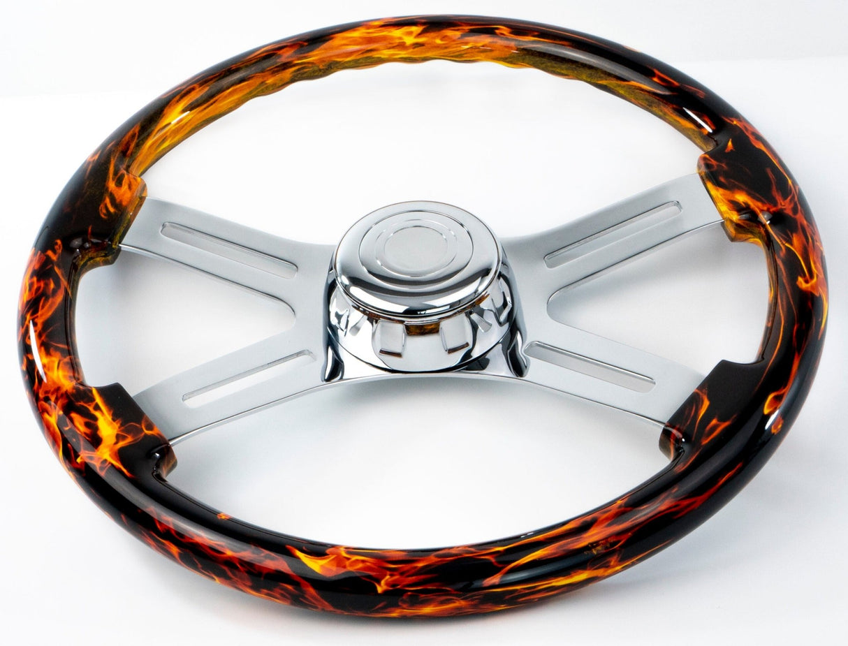 18 Inch Fire Design Wood Steering Wheel - HD Truck Source