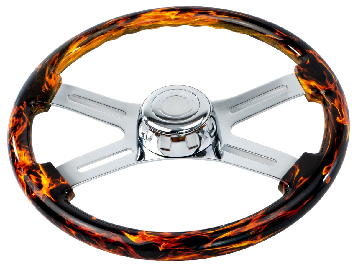 18 Inch Fire Design Wood Steering Wheel