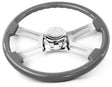 18 Inch Gray Wood Steering Wheel with 4 Chrome Spokes - HD Truck Source