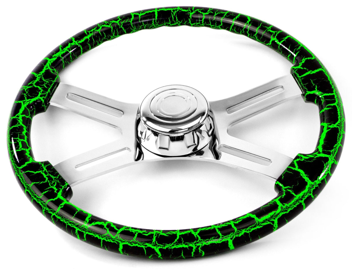 18 Inch Green Lightning Design Wood Steering Wheel - HD Truck Source