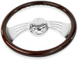 18 Inch Mahogany Wood Steering Wheel with Chrome Wing Spokes - HD Truck Source